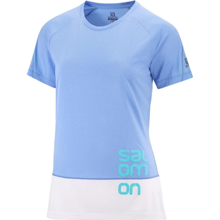 Light Blue Salomon Cross Run Graphic Short Sleeve Women's T-Shirts | PH 63874O